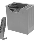 3 Piece Heavy Duty Info Card Storage Rack Doubles As Clock Card Organizer And Time Sheet Holder With Smooth Surface Desktop File Sorter For Offices And Warehouses, gray plastic with multiple slots.