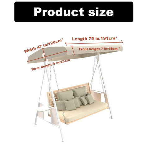 Waterproof Swing Canopy Replacement For 3 Seater Patio Chairs No-Fuss Easy Install Top Cover Beige Garden Porch Hammock Shelter 210D Oxford Cloth Weatherproof Protection For All Weather shown with dimensions
