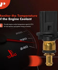 Close-up of A-Premium engine coolant temperature sensor, 2-pin, black plastic housing with brass tip