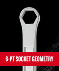 Detailed view of the 6-point socket geometry of the V Series Metric Ratchet Wrench Set 7 Piece With Flexible Head and 180 Degree Articulation