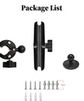 Package list of Heavy Duty Anti Vibration Trolling Motor Stabilizer Mount With 360 Degree Aluminum Bracket and Dual One Inch Rubber Ball Clamp.