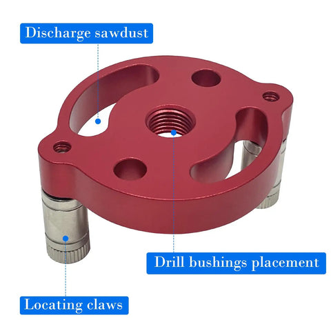 Heavy Duty Woodworking Dowel Jig Drill Guide With Vertical Pocket Hole Locating System showing drill bushings and locating claws