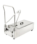 Heavy Duty 55 Gallon Fryer Filter Machine With Foldable Cart, stainless steel design, portable oil filtration system for commercial kitchens.