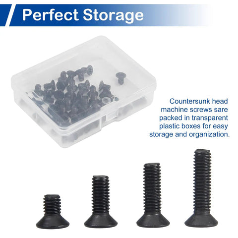 M6 X 12mm Phillips Countersunk Machine Screws 304 Stainless Steel Set 35 Pack Flat Head Hardware for Electronics and DIY Projects Durable Corrosion Resistant Easy Installation in plastic storage box