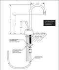 Specification sheet for Velosah Instant Hot Water Dispenser Faucet With Gooseneck Spout Polished Chrome One-Handle Control Tank Sold Separately Quick Heating Water Tank Required 9.25 Inch Tall With 4.5 Inch Spout Reach Copper Tubing And Santoprene Hose Outlet.