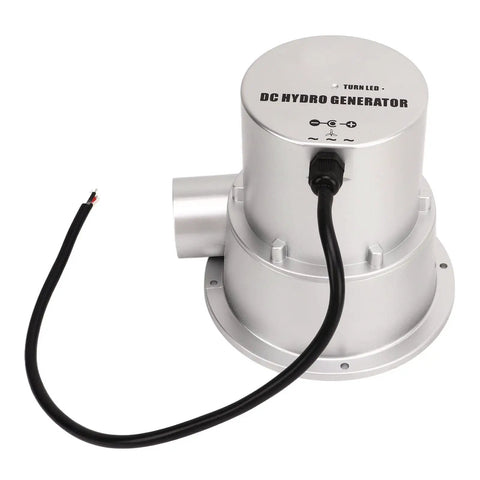 Compact Water Turbine Hydroelectric Generator With Permanent Magnet Brushless Motor For Off Grid Power SJ18A, silver body and wiring shown