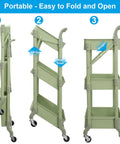 Go To Space Saving Foldable 3 Tier Rolling Cart With Wheels, Heavy Duty Metal Utility Trolley Organizer In Green