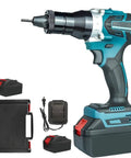 Brushless Cordless Electric Rivet Nut Gun Set With Durable Carry Case Automatic One Pull Riveter Tool For M3 To M12 showing tool, two batteries, charger, and carry case.