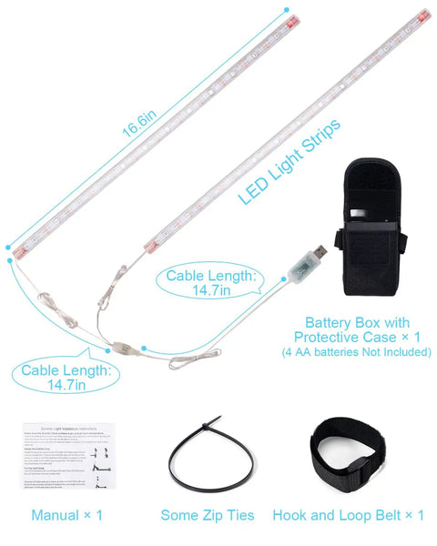 LED Light Kit For Scooters With Multi Color LEDs, Lighting Modes, And App Control, components overview and accessories.