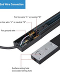 Super Sleek 16 Foot H Track Lighting Rail Kit In Glossy Black Finish With Easy Connectors For Modern Homes And Shops Offering Flexible Setup And Bright Vibes Perfect For Renovating Any Room Or Storefront Space Today. Live end wire connection for black H track lighting rail kit with wiring terminals