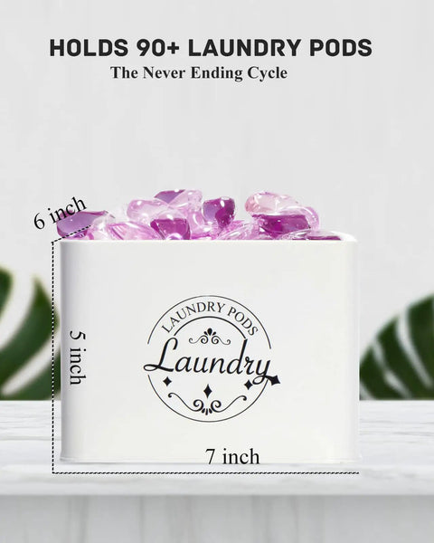 Powder Coated Galvanized Metal Laundry Pods Holder With Hinged Lid Farmhouse Style Space Saving Canister Cream 7x6x5"