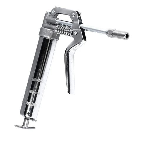 120cc Heavy Duty Handheld Grease Gun For Industrial Equipment, chrome plated, showing side view with trigger handle