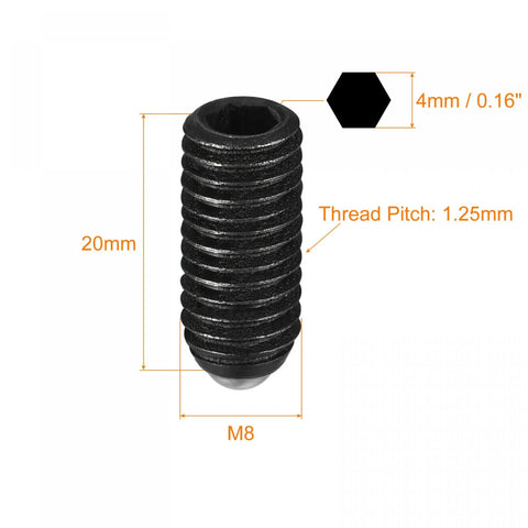 Built Tough M8 X 20 Mm Spring Loaded Ball Point Set Screws With Hex Socket Drive High Carbon Steel Grub Fasteners with dimensions
