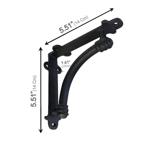 Heavy Duty Black Cast Iron Shelf Brackets Set Of Four, 5.5 X 1.2 X 5.5 Inches, detailed view of half round style mounting bracket