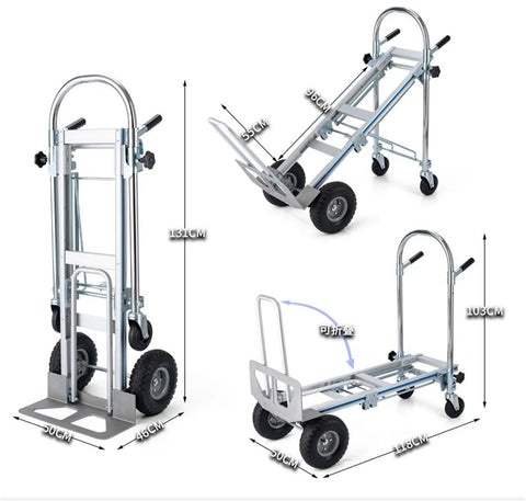 Heavy-Duty Aluminum Hand Truck Dolly With Convertible Two-In-One Design And Pneumatic Wheels For Easy Moving Quickly Switch To Platform Cart Make Moving Heavy Loads A Breeze Rugged Durable Versatile Use, 50x46x131 cm