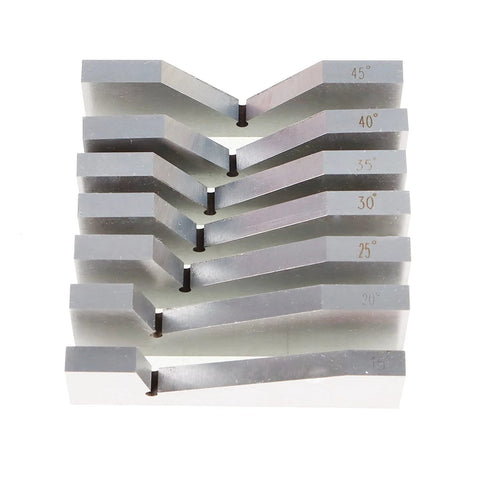 Front view of 17-piece angle block set, 3 in x 1/4 in, accuracy-ground, 0-45 degrees, steel