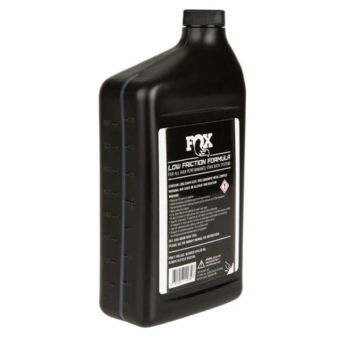 Side view of AM 20WT Gold Fork Oil For Suspension T22238 32 Oz Bottle in black, ideal for mountain bike and trail shocks.