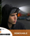 Person wearing a cap with a Six Piece LED Pen Lights With Clip Pocket Flashlights For Handy Checks illuminating the path.