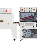 Automatic Heat Shrink Film Wrapping Machine For Perfume Boxes with red sealing unit and conveyor for efficient operation.