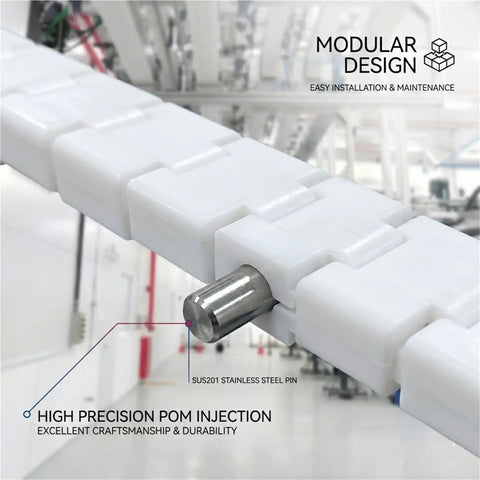 Heavy Duty Pom Ball Bearing Conveyor Chain Flexible Turning Roller Belt Modular Transfer Plate with POM injection and stainless steel pin.