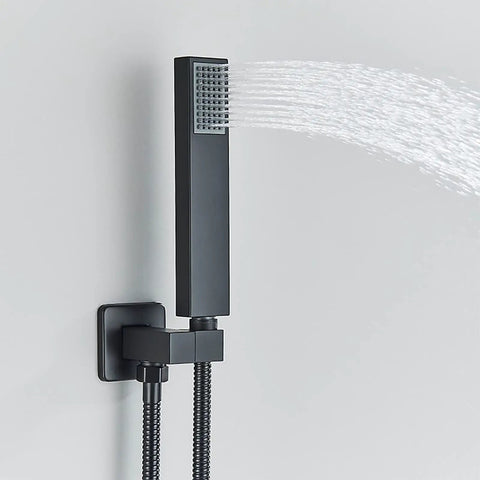 Matte Black handheld sprayer from Top Shelf Led Shower System With Sixty Four Color Lighting Remote Digital Temperature Display.