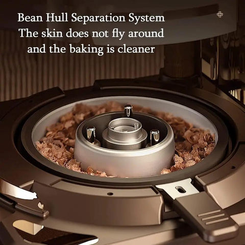 Level Up Your Home Barista Game With This Pro Grade Electric Coffee Bean Roaster Featuring Ultra Precise Temperature Control And Whisper Quiet Operation For Fresh Batch Perfection Every Single Brew. Close-up of bean hull separation system ensuring cleaner roasting.
