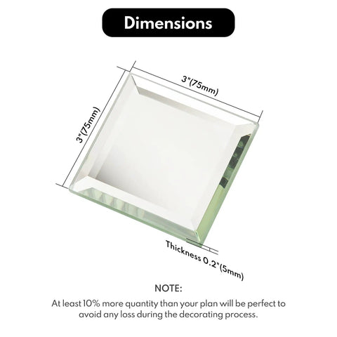 Peel And Stick 4 Inch Beveled Mirror Glass Tiles Silver Crystal Mosaic dimensions 3x3 inches, thickness 0.2 inches shown