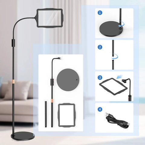 Floor LED Magnifier With Light And Stand Hands Free 2 In 1 Large Lighted Magnifier Lamp with assembly instructions