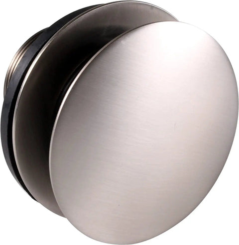 24 Inch Direct Outlet Tub Waste And Overflow Kit With Ball Joint Alignment Push Button Drain in slick satin nickel finish.