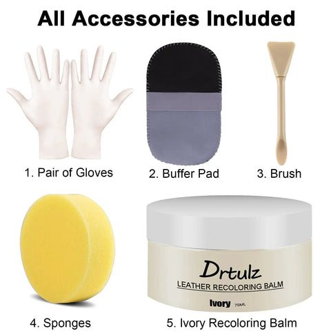 Top Shelf Leather Recoloring Balm And Rich Color Restorer Conditioner For Couches Faded Sofas Scratch Remover No Fuss Touch Up kit with gloves, sponge, brush, buffer pad.