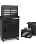 Heavy Duty Metal Tool Cabinet With Five Smooth Glide Drawers And Flexible Modular Shelves For Tough Shop Organization And Weekend Warrior Garage Storage Setup, black metal cart with drawers.