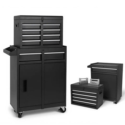 Heavy Duty Metal Tool Cabinet With Five Smooth Glide Drawers And Flexible Modular Shelves For Tough Shop Organization And Weekend Warrior Garage Storage Setup, black metal cart with drawers.