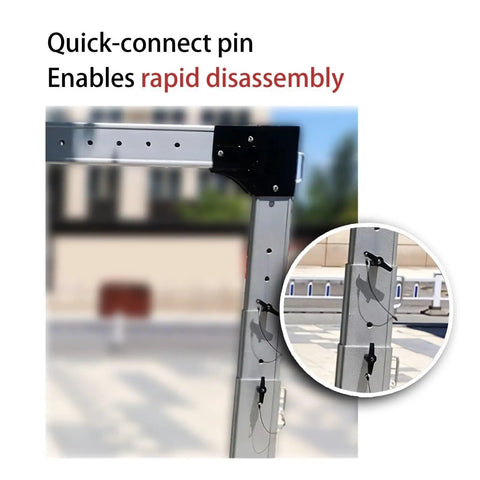 Quick-connect pin detail of Heavy Duty Portable Aluminum Gantry Crane Kickin Out A Badass 4409 Pound Lift Capacity.