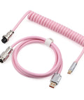 Puff Aviator Coiled USB C Cable For Mechanical Gaming Keyboards Detachable Type C With Aviation Connector Durable Dope Snug Fit For Windows Mac Gamers RT100 TH68 Pro TH80 Pro TH96 TH80 SE CIDOO V65 Pink, coiled pink cable