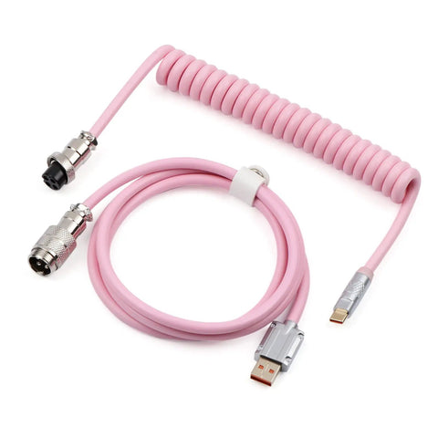 Puff Aviator Coiled USB C Cable For Mechanical Gaming Keyboards Detachable Type C With Aviation Connector Durable Dope Snug Fit For Windows Mac Gamers RT100 TH68 Pro TH80 Pro TH96 TH80 SE CIDOO V65 Pink, coiled pink cable