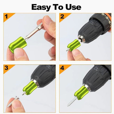 Magnetic Screwdriver Bit Holder With Aluminum Alloy Body Demagnetizer Accessory in use for quick tool retention on drill.
