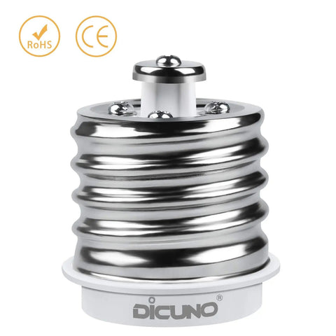 E39 To E26 Light Bulb Socket Adapter No Fuss Mogul E39 To Standard E26 Screw Base Converter, metallic design, front view