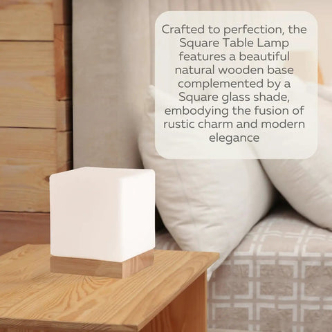 Square Glass Desk Lamp Cube LED Light With Warm 2700K Lit Glow 6W Bulb for reading bedside nightstand on wooden table
