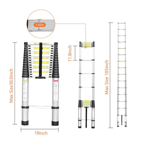 15.5 Foot Telescoping Ladder Made From Aluminum Extendable Multi Purpose Folding Ladder For Indoor And Outdoor DIY Lightweight Yet Heavy Duty 330 Lb Capacity Anti Slip Feet Great For Window Cleaning Painting Roof Repair dimensions and features