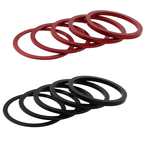 Aluminum Bicycle Bottom Bracket Spacer Kit For 7 8 9 10 11 Speed Cassettes And Freewheels in red and black anodized aluminum.