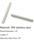 5 Pack 1/4-20 X 2 Hex Socket Set Screws 304 Stainless Steel Full Thread Cup Point Grub Screws Heavy Duty