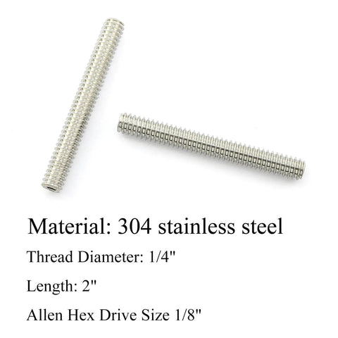 5 Pack 1/4-20 X 2 Hex Socket Set Screws 304 Stainless Steel Full Thread Cup Point Grub Screws Heavy Duty