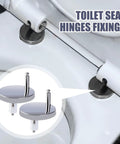 Toilet Seat Hinge Replacement Kit With Expanding Screws And Quick Release Bolts Heavy Duty Nuts shown installed on a toilet.