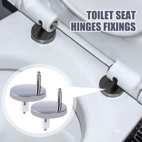 Toilet Seat Hinge Replacement Kit With Expanding Screws And Quick Release Bolts Heavy Duty Nuts shown installed on a toilet.
