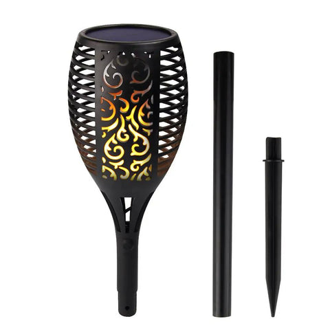 Pack Of 4 Tiki Torch Lights With 96 LEDs Sun Powered Waterproof Dusk To Dawn Auto On Off Flickering Flame Landscape Path Lighting