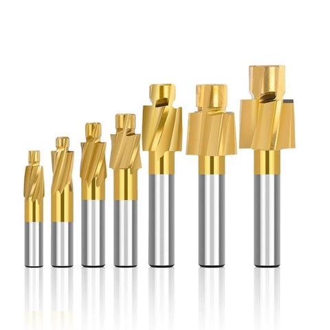 NUSHKI counterbore end mill set, gold-coated HSS milling cutters for metal, various sizes.