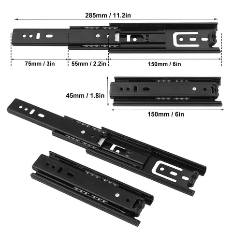 8 Pairs 6 Inch Black Soft Close Drawer Slides With Ball Bearing Full Extension Heavy Duty Quiet Hardware For Keyboard Trays Tables Drawers Shelves Nightstands And More, 6-inch black steel slides