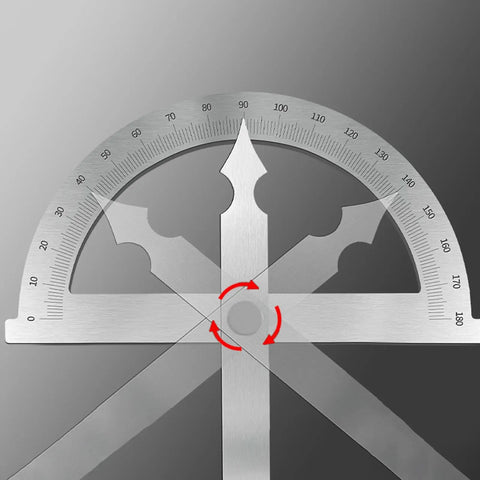 Rock Solid Heavy Duty Stainless Steel Angle Finder Protractor 0-180 Degree with etched measurements and swinging arm.