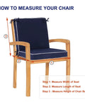 Wooden chair with blue Set Of 4 Outdoor Patio Chair Cushions 20 By 17 Inch Seat Cushions With Ties, instructions to measure size