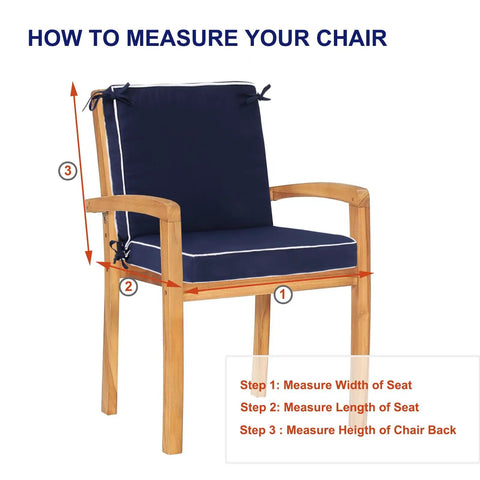 Wooden chair with blue Set Of 4 Outdoor Patio Chair Cushions 20 By 17 Inch Seat Cushions With Ties, instructions to measure size
